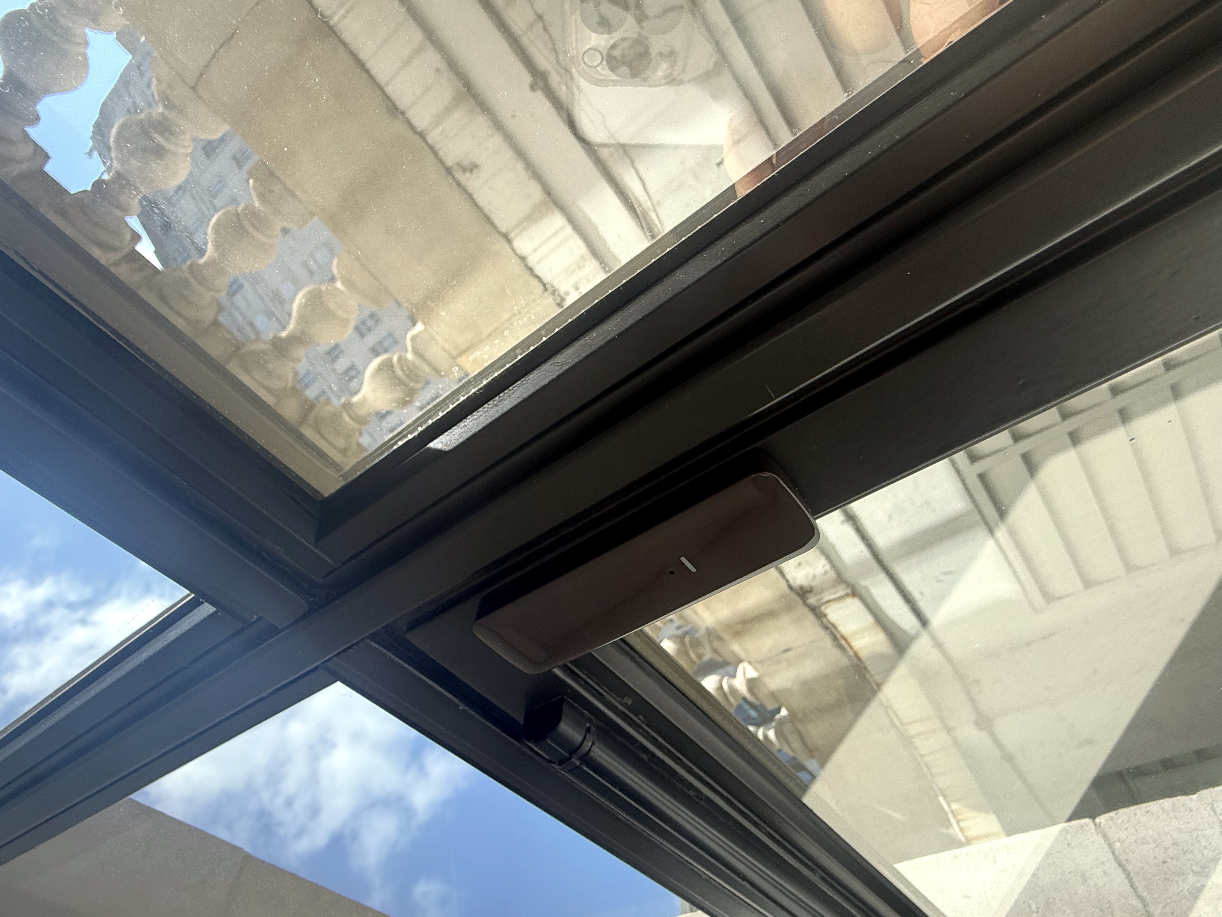 Contact fitted to a glazed roof light — a common weak point that standard alarm packages leave uncovered.